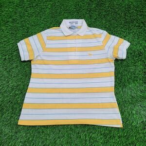 Vintage 90s MOD Polo Shirt Womens Medium 18x23 White Yellow
